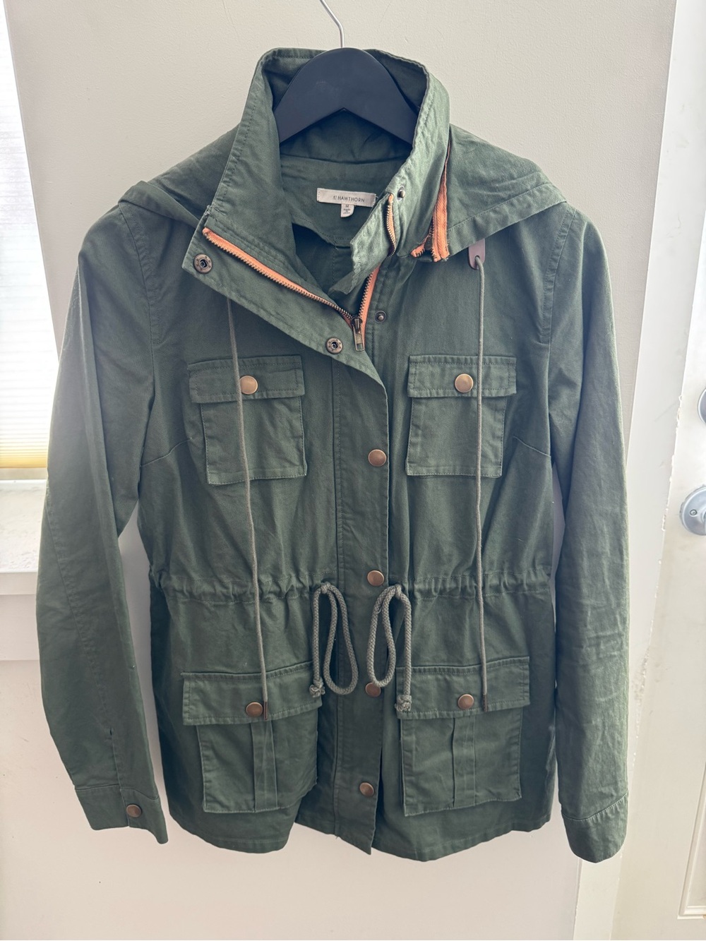 41 Hawthorn Olive Green Utility Jacket with pockets and drawstring